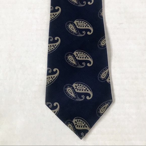 Silk Tie Navy Tan Paisley Fumagalli’s - Picture 2 of 10